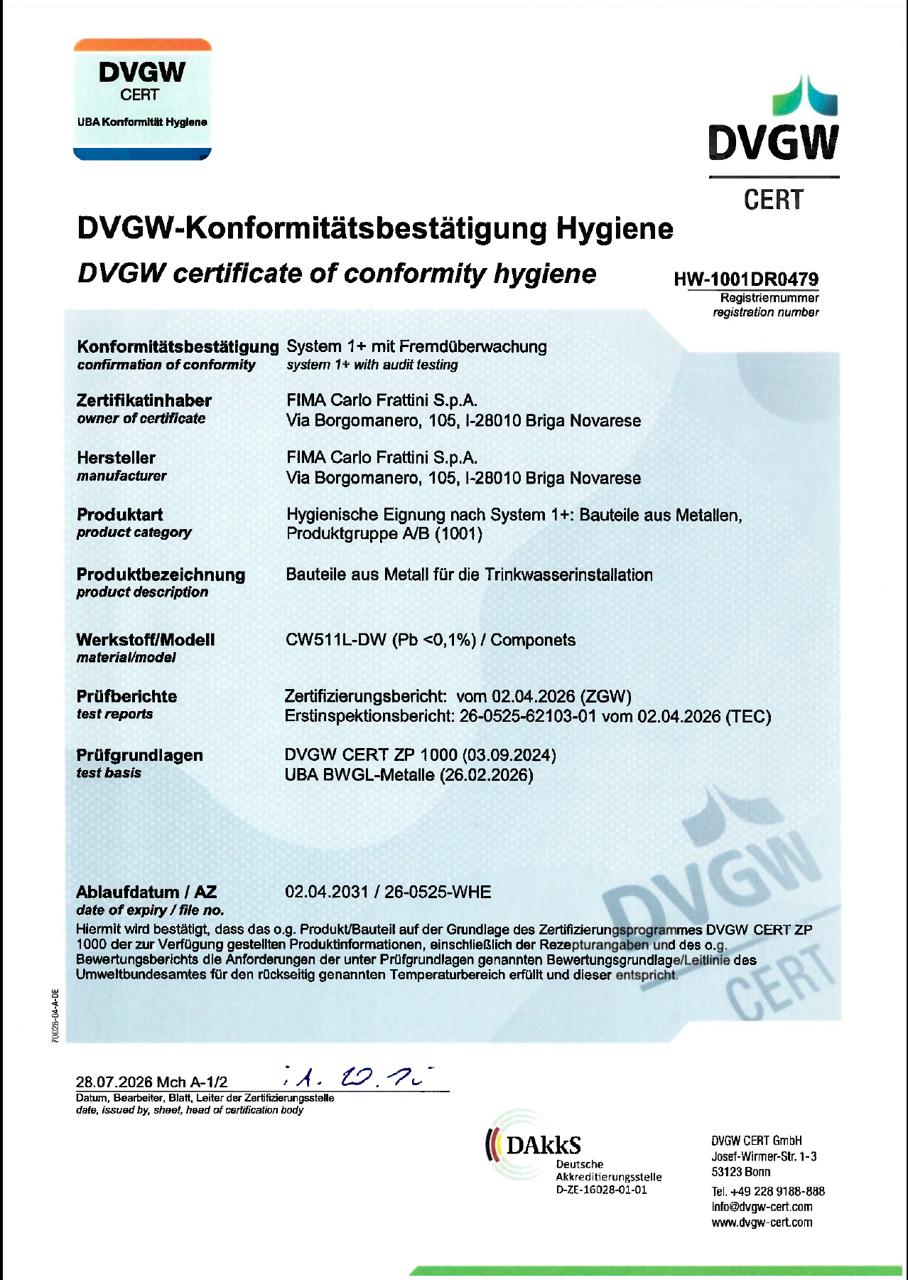 DVGW Hygienezertifikat